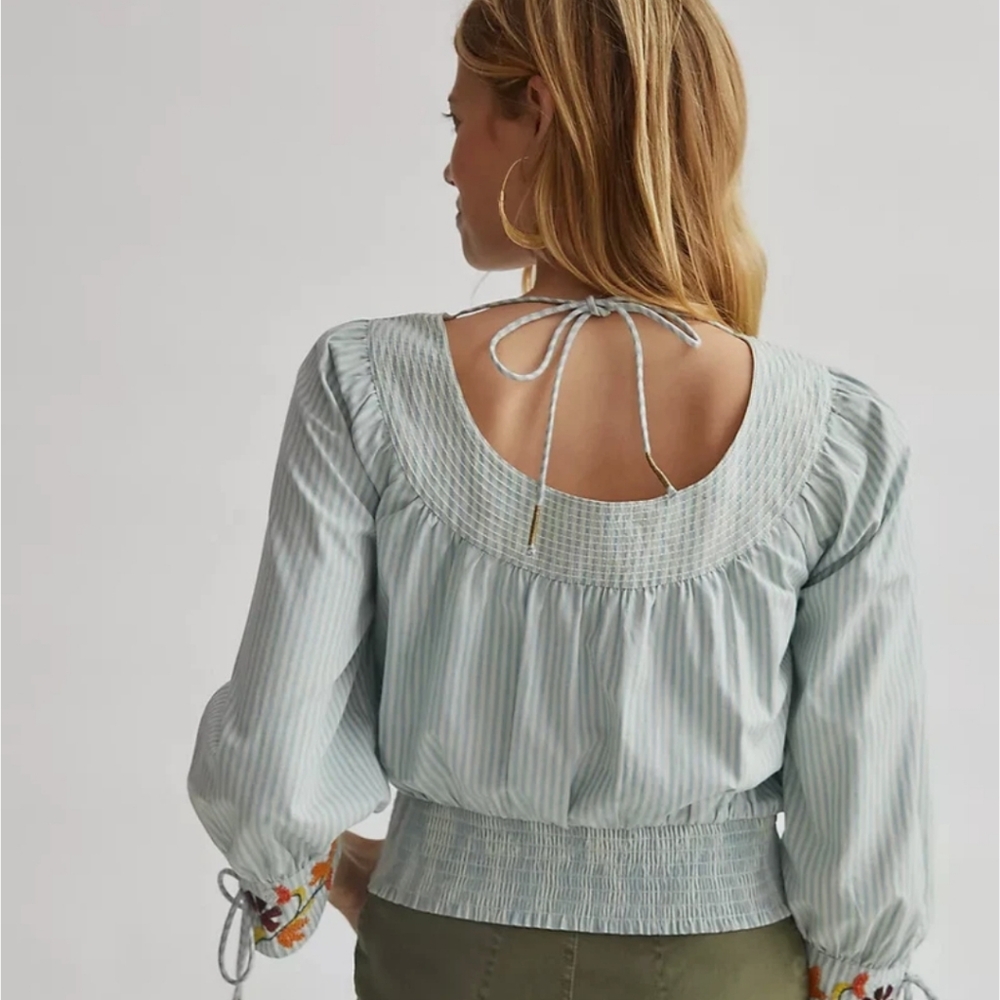 Anthropologie Beaded Puff-Sleeved Blouse Size Medium - Picture 4 of 8